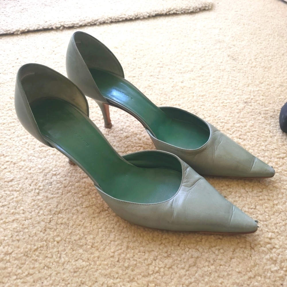Balenciaga Elegant Green leather high pointy  Women's Heels